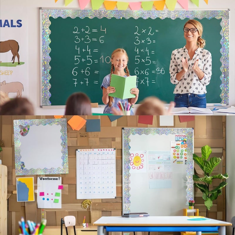 STARLIBOO 60 Feet Bulletin Board Borders, Holographic Silver Scalloped Rolled Border Trim for School, Classroom & Offices - Image 4